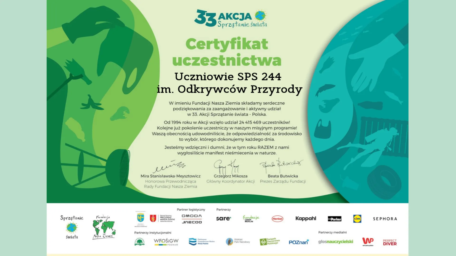 certyfikat sprzątanie świata